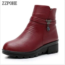 ZZPOHE/женские ботинки; Новинка года; Ботильоны на танкетке из натуральной кожи; женские нескользящие Водонепроницаемые зимние ботинки; женская теплая хлопковая обувь