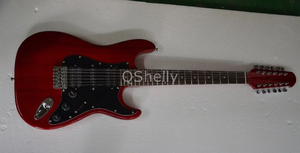 

Top quality QShelly custom 12 strings black 3 pickups mahogany body string through electric guitar musical instruments shop