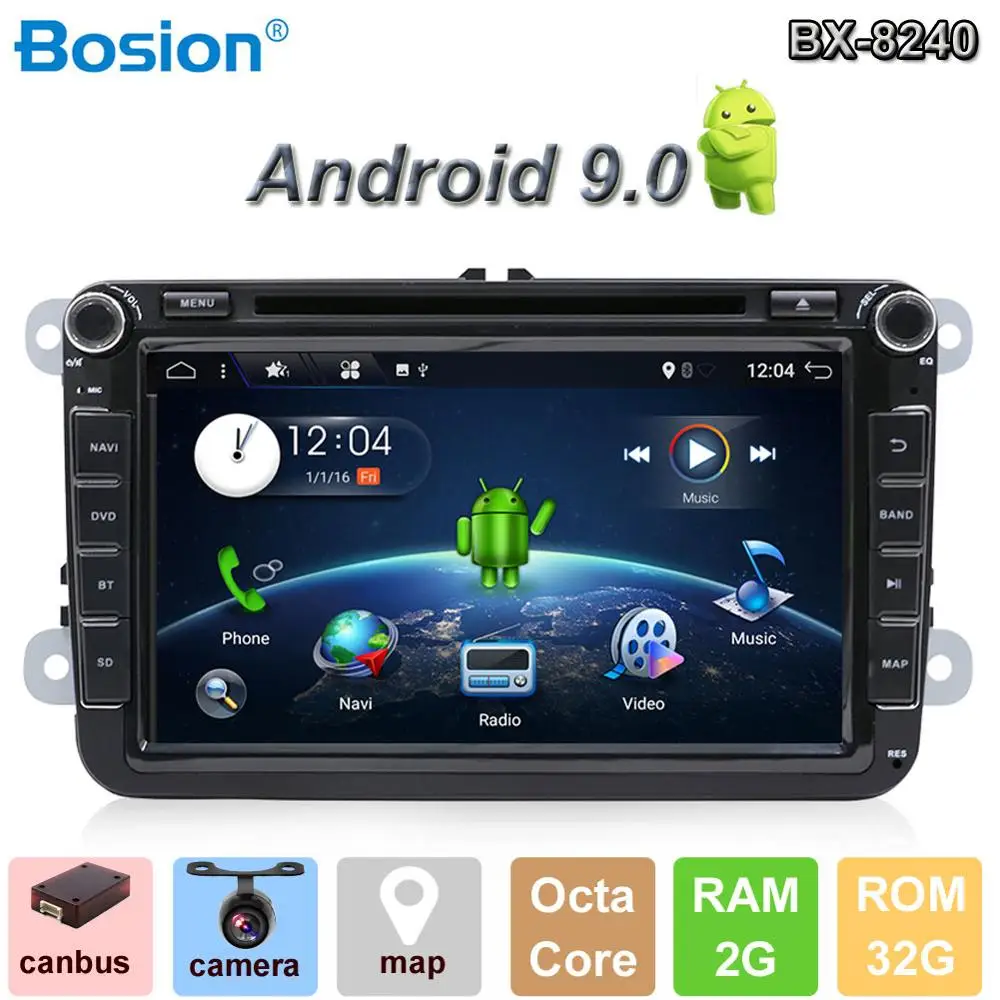 Bosion Два Din Автомобильный мультимедийный плеер Android 9 авто радио для Skoda/Seat/Volkswagen/Passat b7/POLO/GOLF 5 6 DVD gps 8 ядер
