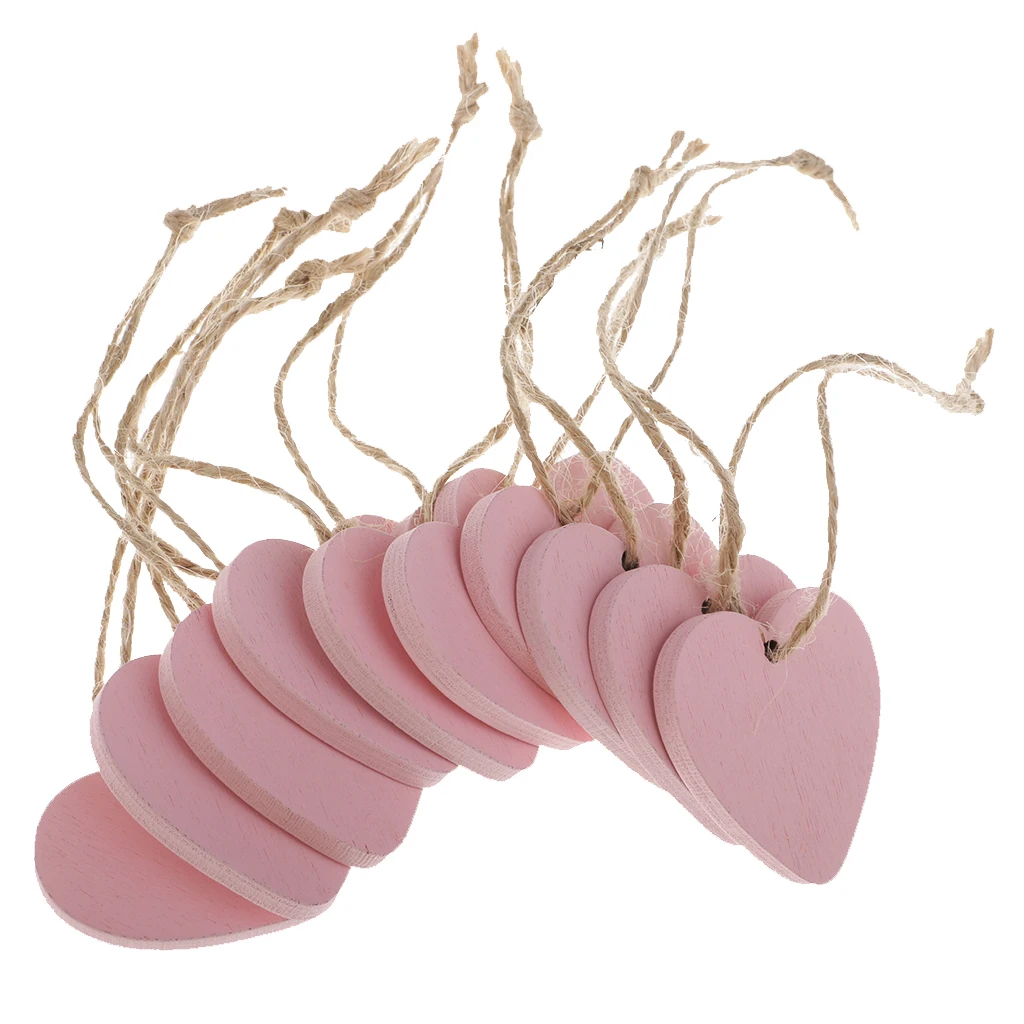 10 Pieces Painted Wood Heart Tags Hanging Craft DIY Home Decorations pink DIY Wind Chimes Hanging Tags Wedding Decoration