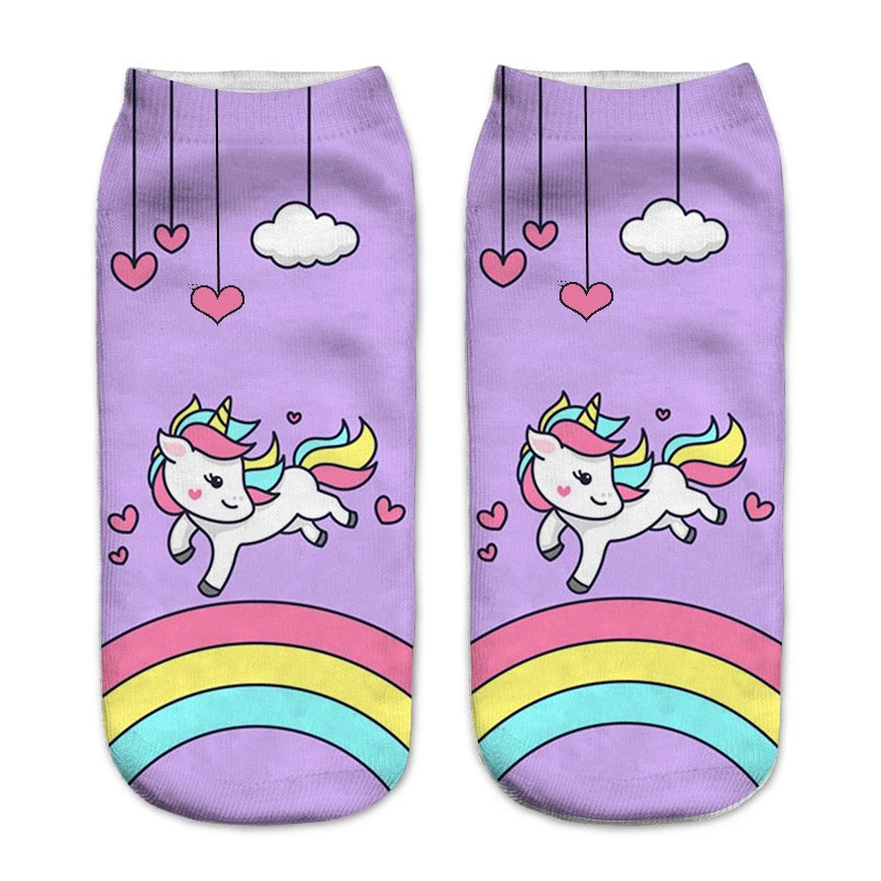 Hot Sale Harajuku 3D Print Unicorn Women Sock 16 Patterns Women Kawaii Cute Casual Popular Ankle Women Socks hue socks