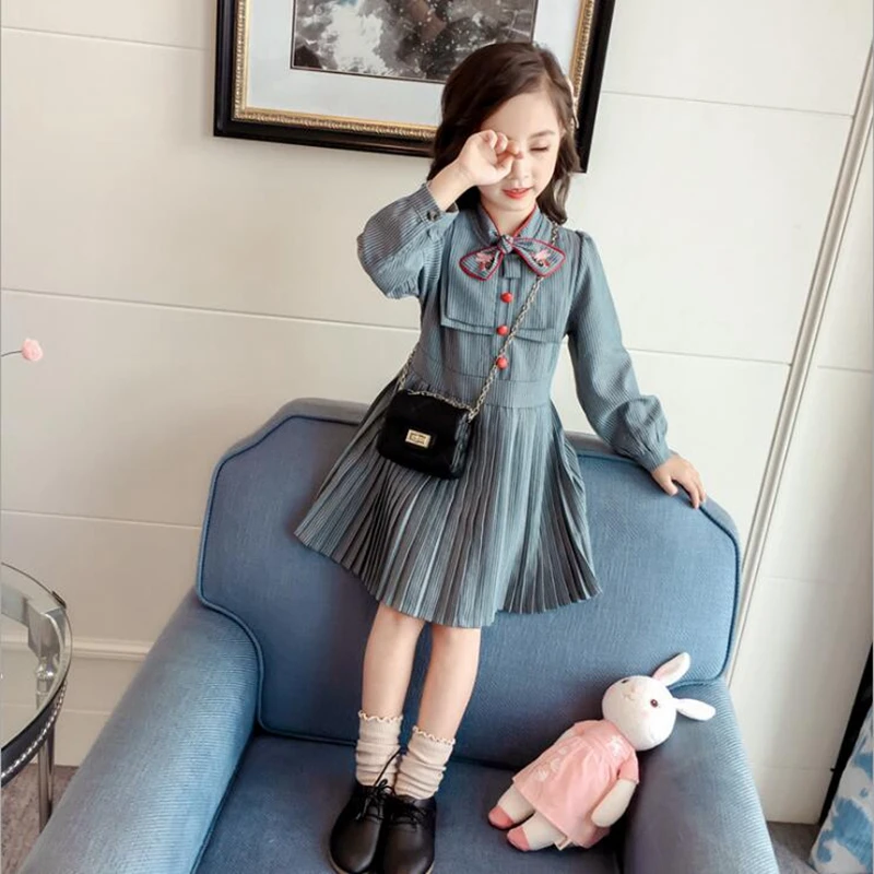 

NEAT Girl Autumn clothes British style girl lapel long sleeved girl dress Vintage atmosphere Princess birthday party dress H181