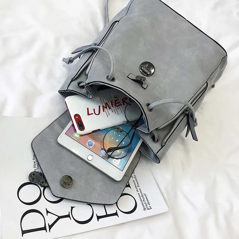  Vintage Matte Leather Women Backpacks High Quality Multifunctional Shoulder Bag Female Girls Backpa - 32903373545