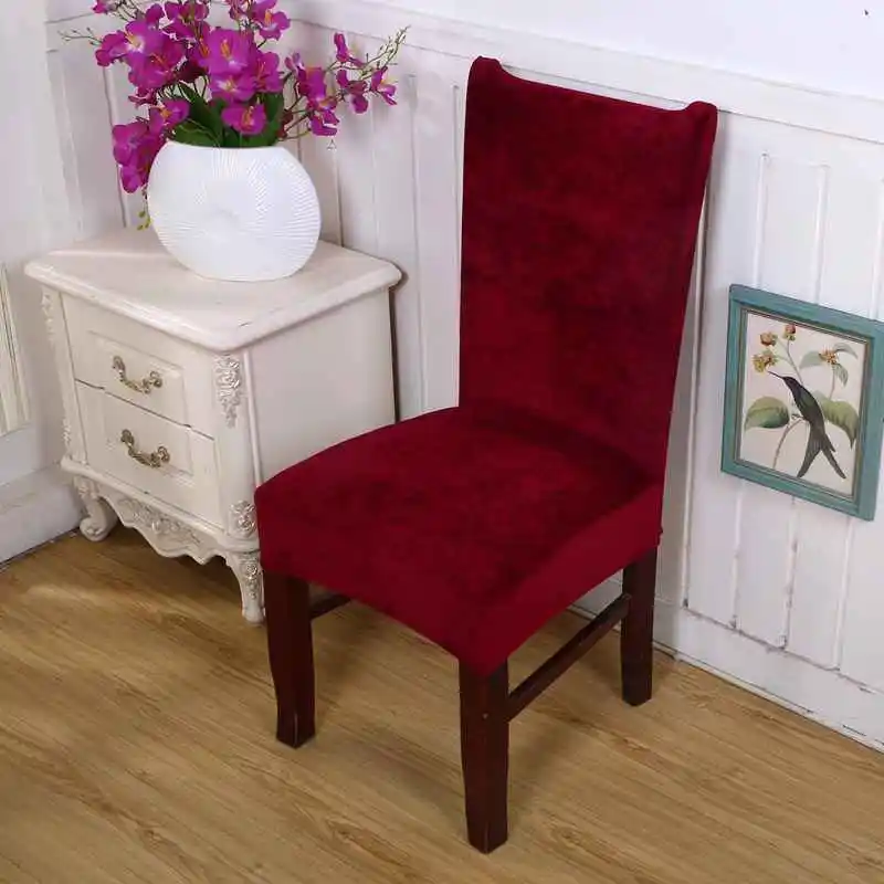 

1pc Winter Warm Thick Velvet Chair Cover Removable Elastic Chair Cover Pure Color Dining Room Hotel Banquet Wedding Chair Cover