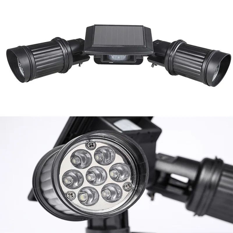 Solar Powered Lights with Motion Sensor Lamp Dual Head Spotlight Led Solar Lamps 14LEDs Wall Light for Yard Garden Auto OnOFF (18)