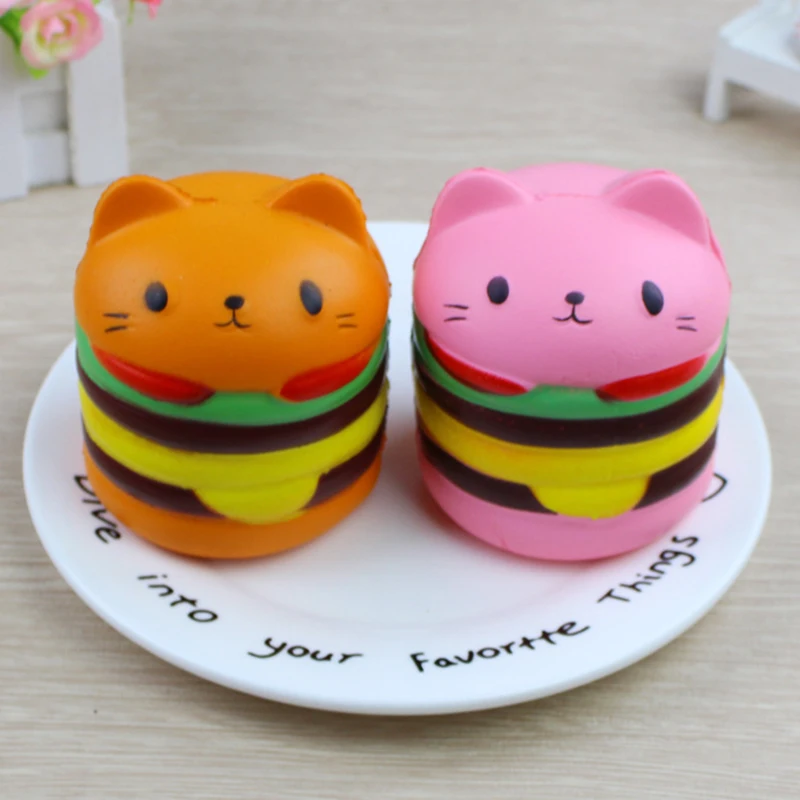Squishy Jumbo Kawaii 9.5cm Hamburger Cat Squishy Slow Rising Squeeze Bread Stress Relief Toys Phone Strap Squish Kid Juguetes