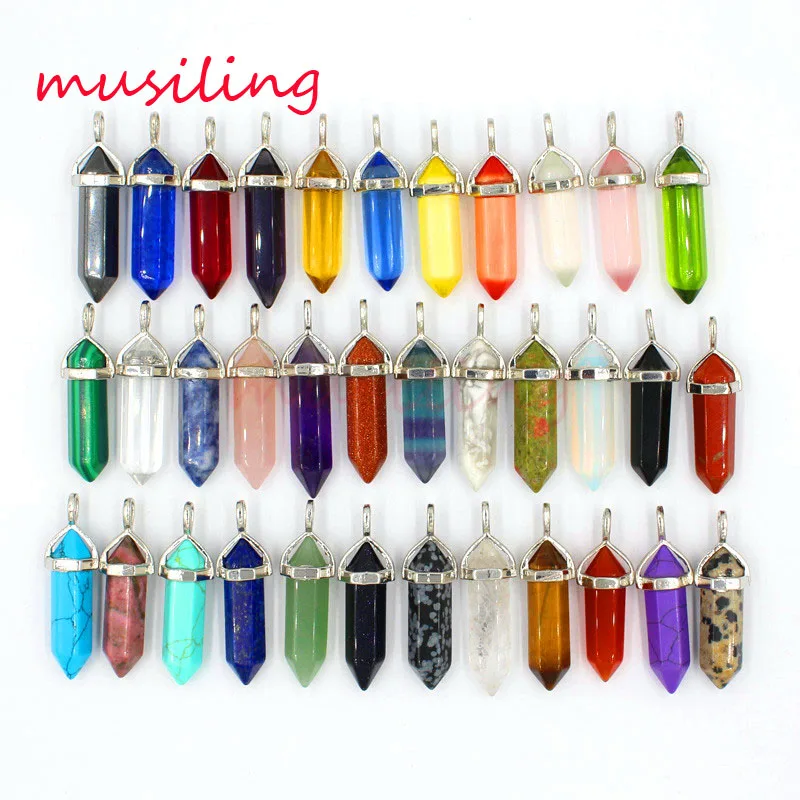 

Natural Stone Mini Hexagon Prism Reiki Pendulum Pendants Reiki Charms Healing Chakra Amulet Fashion Women Jewelry 20X Mix Order