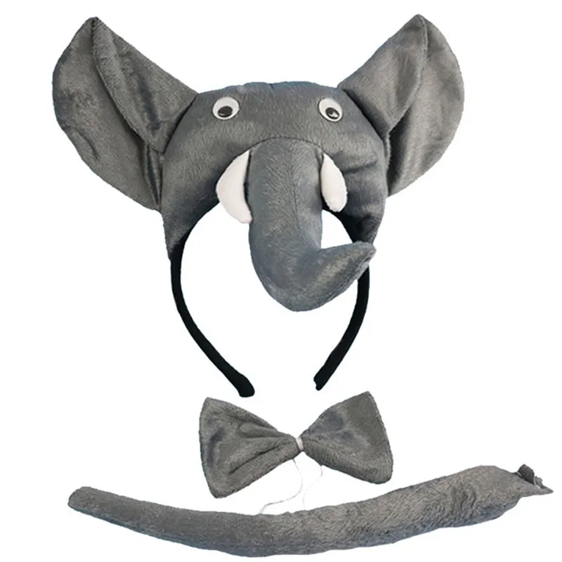 Children Adult Elephant Headband Animal Cosplay Performance Tie Tail Props Party halloween