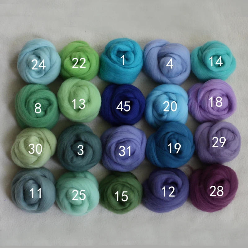 Синий, зеленый и фиолетовый серия мериносовая шерсть 64 S материалы ручной работы diy шутка шерсть полоса Шерсть Войлок 5 г/цвет 20 цветов