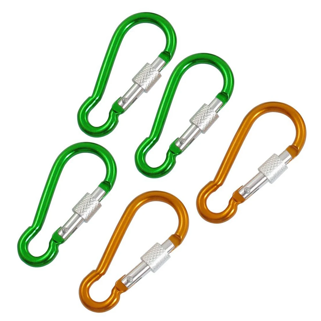 

HLBY 5 x Camping Aluminum Alloy Carabiner Hook Gold Color Green Key Ring