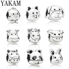Подходит для оригинального браслета Pandora Femme DIY цыпленок Кот Панда Корова свинья олень собака кролик пони бусины Животные Подвески для женщин Pulseira