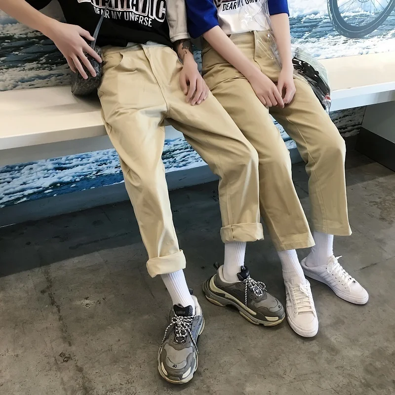 Fashion Casual Men's Straight Pants All Seasons New M-XL Cotton Solid Color Loose Pants Khaki Personality Youth Popular