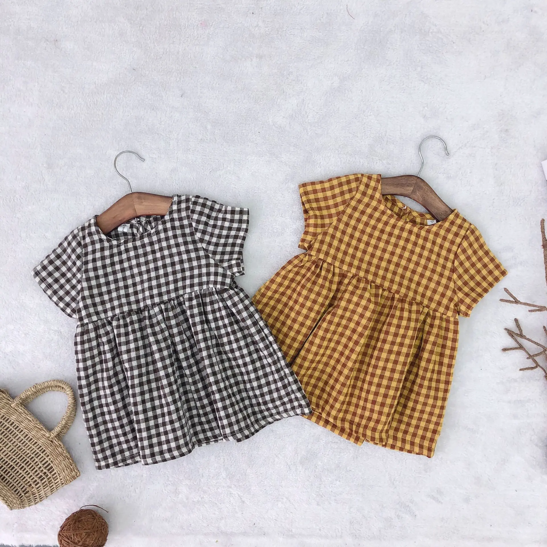 

Kids Dresses Girls 2019 Spring Summer Girl Short Sleeve Linen Cotton Dress Children Clothing Toddler Plaid Dresses Girls Clothes