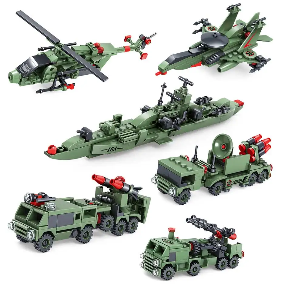 

6pcs Military Army Weapon Car Tank Building Blocks Compatible Legoed City Helicopter Brick Vehicle Car Toys for Children Boy