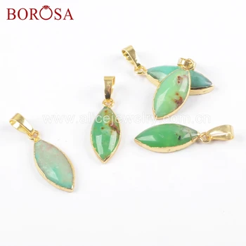 

BOROSA 5/10PCS Marquise Shape Austrlian Jades Pendant Jewelry Gold Color Trim Natural Gems Stone Pendants for Necklace WX1042