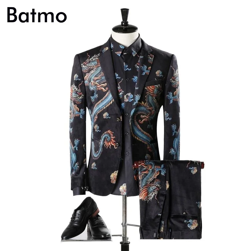 2018 new arrival High quality velvet printed dragon suits men,wedding ...