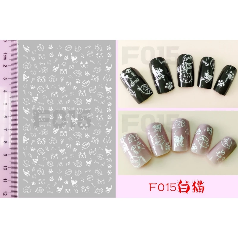 超薄型粘着ネイルステッカー 3dネイルアート ネイルスライダー 黒 白 花 蝶 ジャスミン 猫 子猫 F015 017 Nail Slider Nail Art Nailnail Art Slider Aliexpress