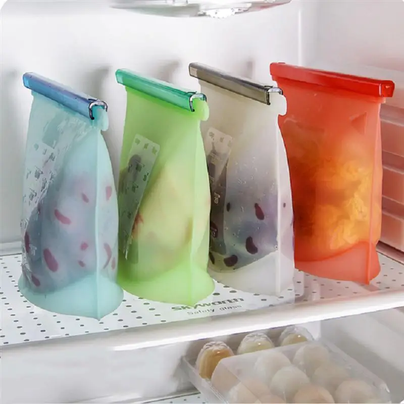 Reusable Silicone Food Bag Fresh Hermetic Fruit Meat Storage Bag Refrigerator Zipper Packing Bags Broth Frozen Kitchen Organizer