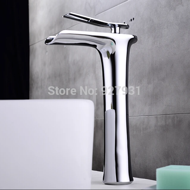 Quality Chrome Brass Waterfall Hot and Cold Basin Faucet Deck Mounted Single Handle