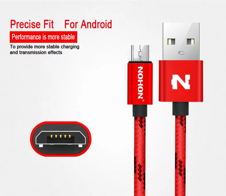 NOHON Micro USB кабель для быстрой зарядки нейлон для samsung Xiaomi huawei Nokia sony LG USB ЗУ для мобильного телефона Кабели для синхронизации данных