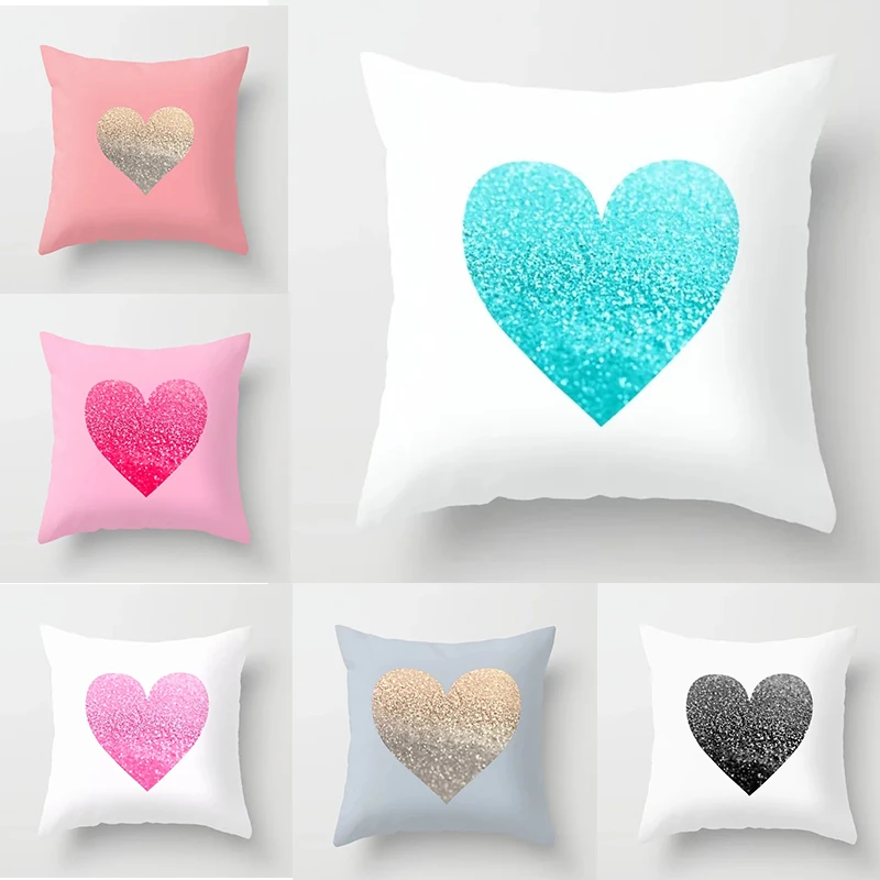 

Fashion Gatsby Glitter Heart Pattern Print Throw Pillowcase Polyester Cushion Covers Pillow Cover for Couches