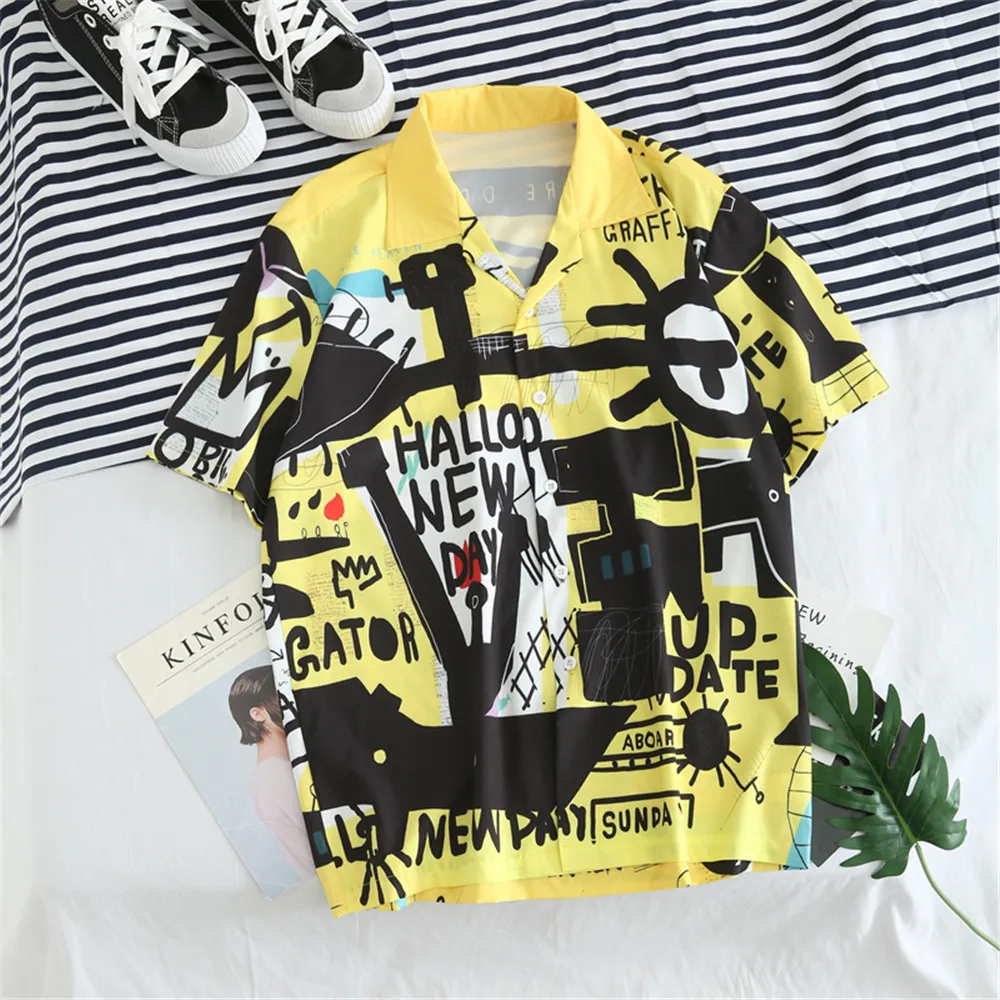 OSCN7 2019 Повседневная рубашка с короткими рукавами и принтом Мужская Уличная