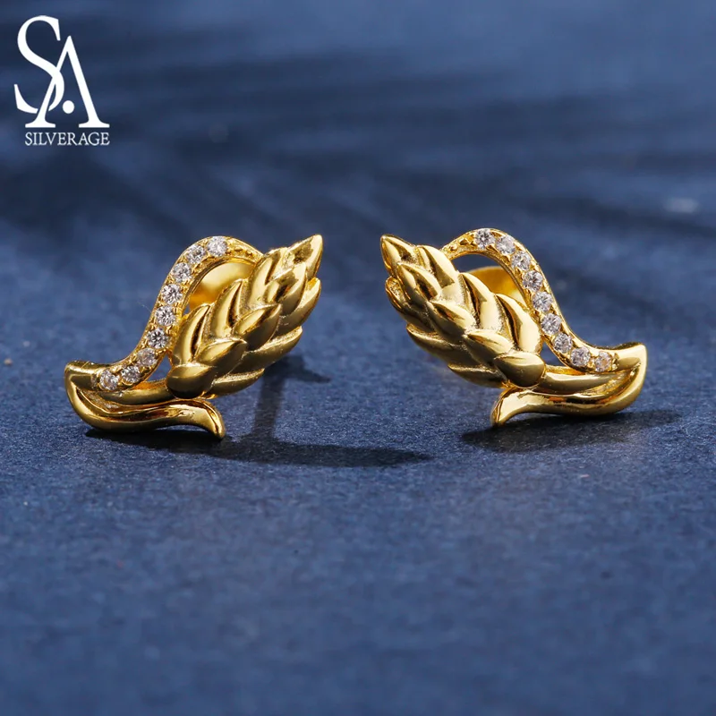 

925 Sterling Silver Butterfly Clasp Stud Earrings Leaves Woman 925 Silver Zirconia Small Fresh Earring Women JewelryPlant Gifts