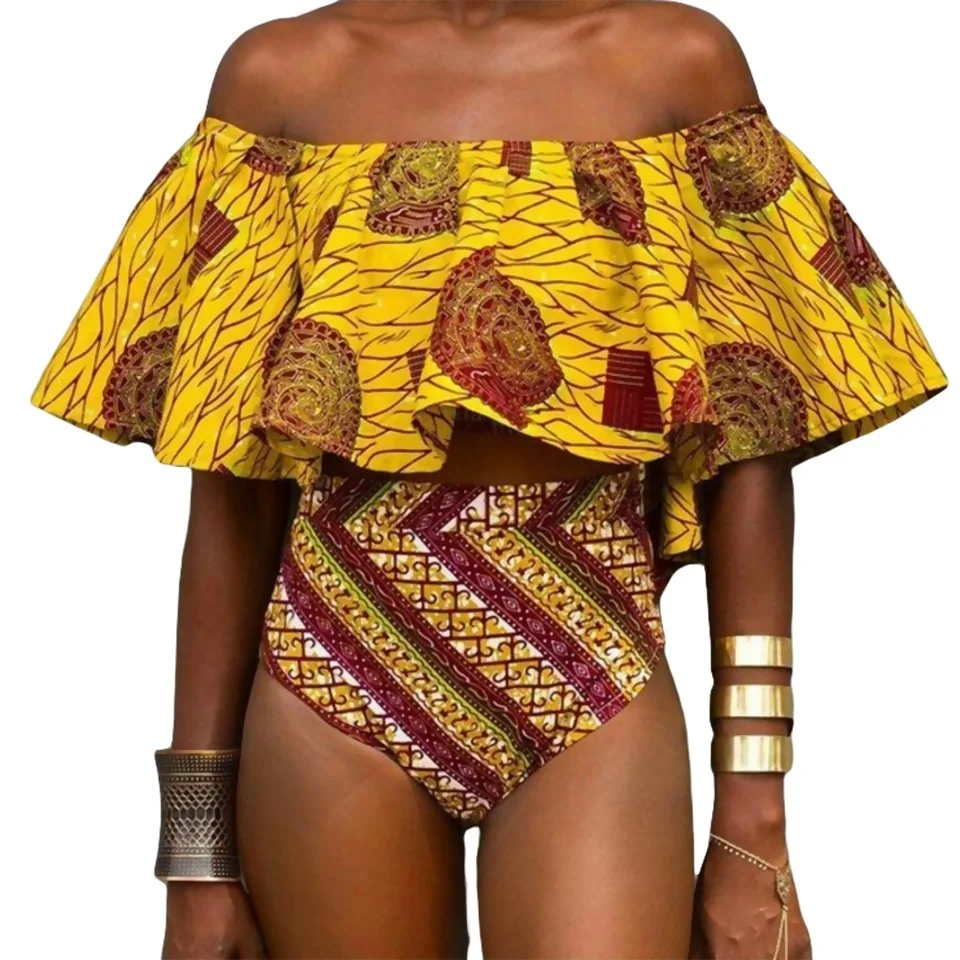 

S-3XL African Sexy Ruffle Bikini Set Off Shoulder Bikinis Women Swimwear High Waist Swimsuit Plus Size Biquini Beach Swim Suit