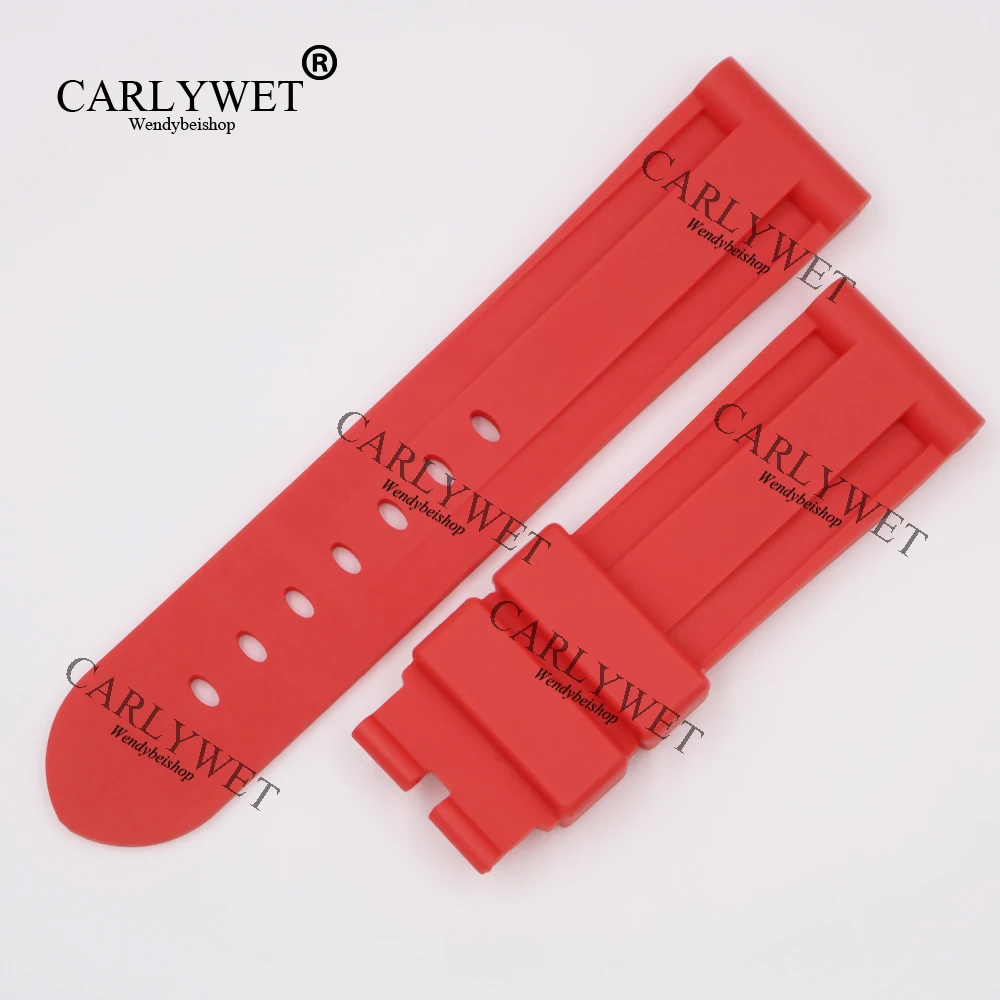 

CARLYWET 24mm Red Waterproof Silicone Rubber Replacement Wrist Watch Band Strap Belt for Panerai Luminor 44mm-47mm Watch