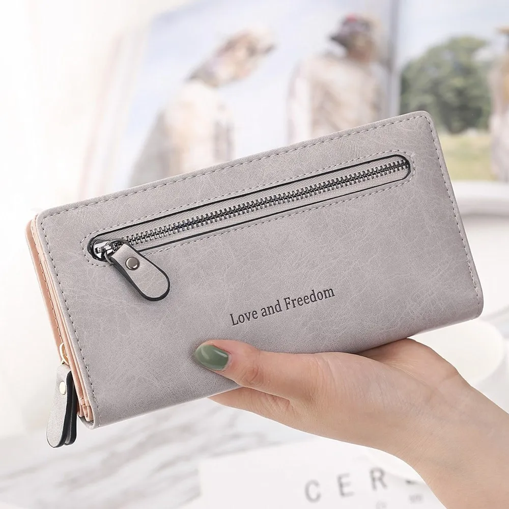 

2019New Fashion Women Wallet Zipper Buckle PU Leather Wallet Women's Long Design Female Purse Multi Card Position Large Capacity