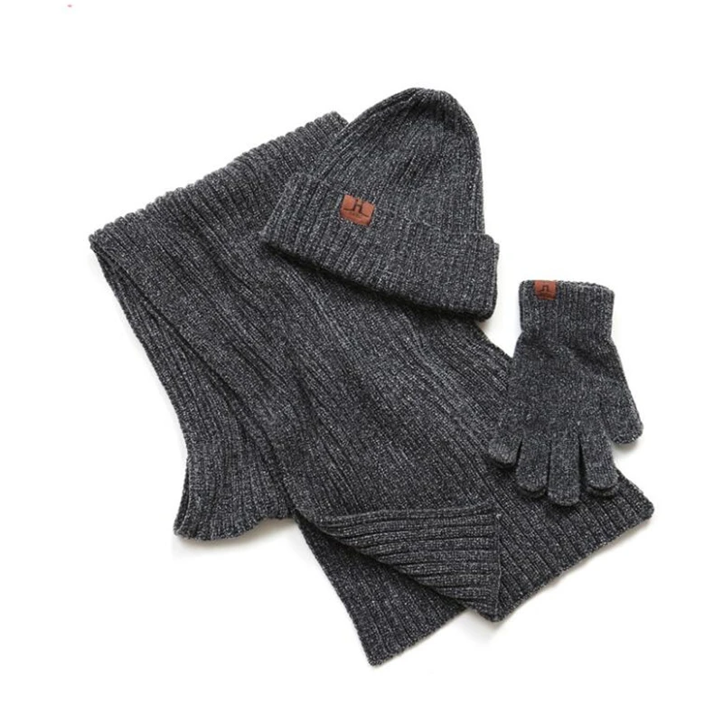 IANLAN унисекс Зимние однотонные комплекты шапки + шарфы + перчатки с сенсорным экраном для мужчин и женщин вязаные шапочки глушитель варежки