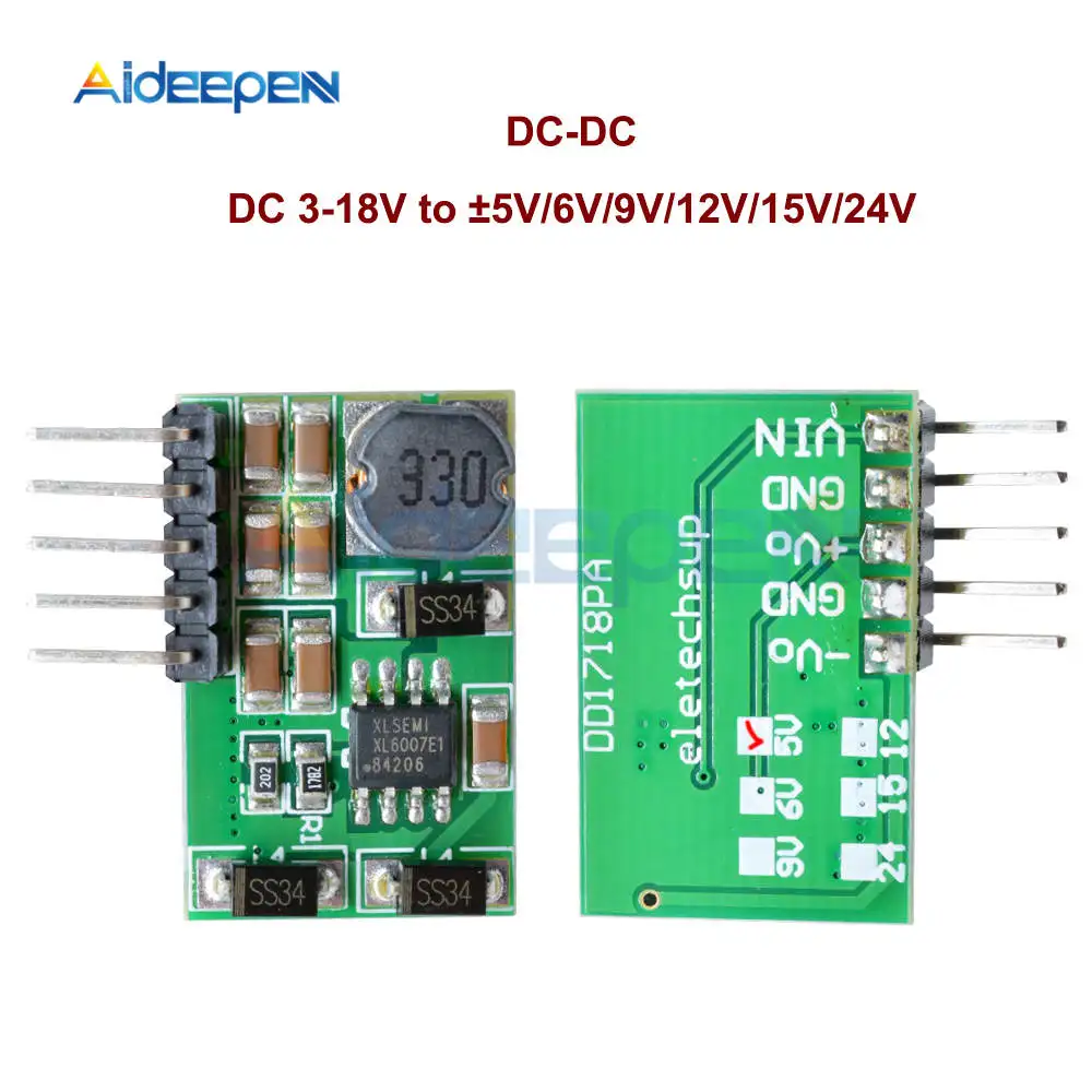

DC DC Step Up Boost Converter DC 3-18V to ±5V/6V/9V/12V/15V/24V Input 3-18V Output +-5V 6V 9V 12V 15V 24V Power Supply with Pin
