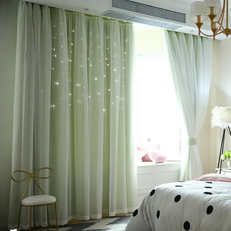 Nordic Ins Modern Tulle+Black Out Double Curtains with Star Tassel Black Out Blinds Window Curtains For Living room Home textile