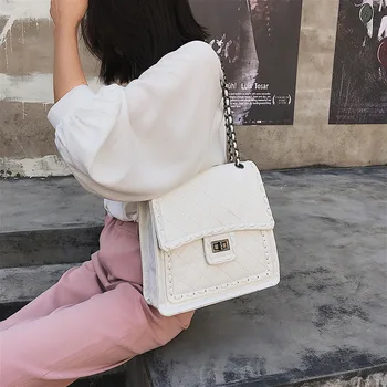 

Luxury Pu Leather Women Handbag Vintage Tote Bag Lady Fashion Rhombic Chain Messenger Bag Lock Purses And Handbags Clutch Bolsos
