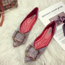 Новинка года; модные женские туфли на плоской подошве; сезон весна-осень; женские туфли на плоской подошве с острым носком, украшенные кристаллами и пряжкой
