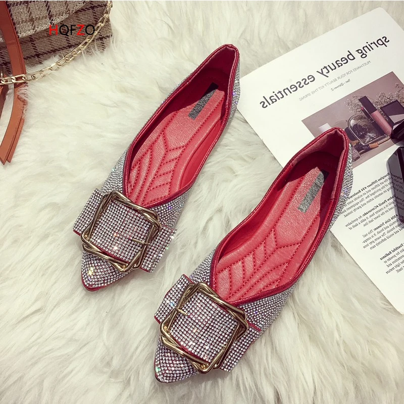 

2018 New Fashion Spring Autumn Women Flats Shoes Ladies Crystal Buckle Pointed Toe Slip-On Flat Women's Shoes
