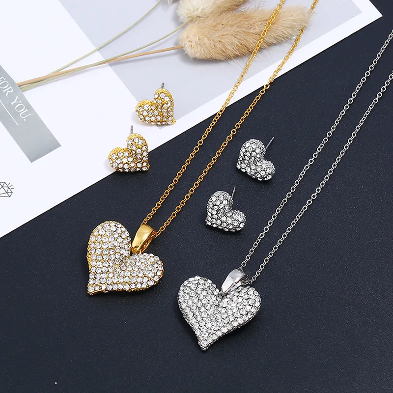 Heart-shaped Necklace Pendant Earring suit Made With Swarovski Crystal women Earring Three pieces jewellery suit