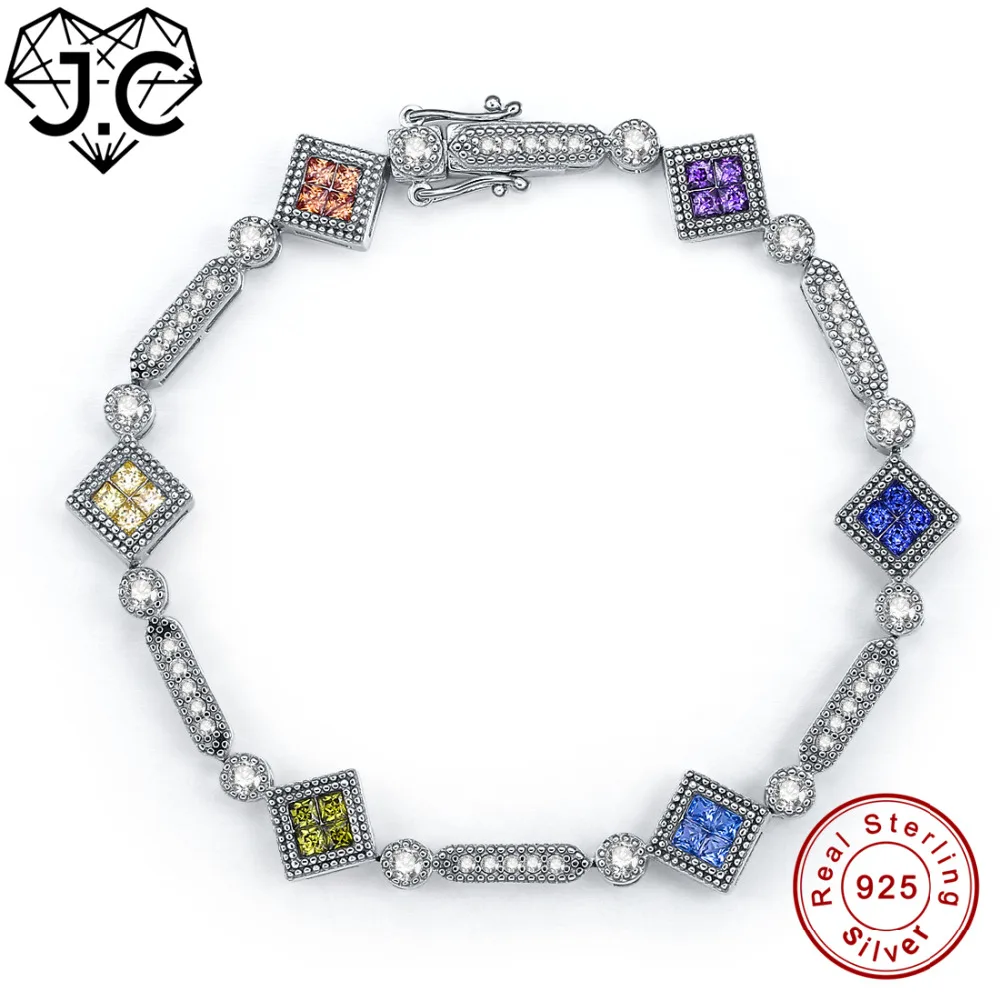 J.C 여성 소녀 우수한 모가 나이트 블루 토파즈 고급 보석 팔찌 100 정품 925 표준 스털링 실버 팔찌bracelet