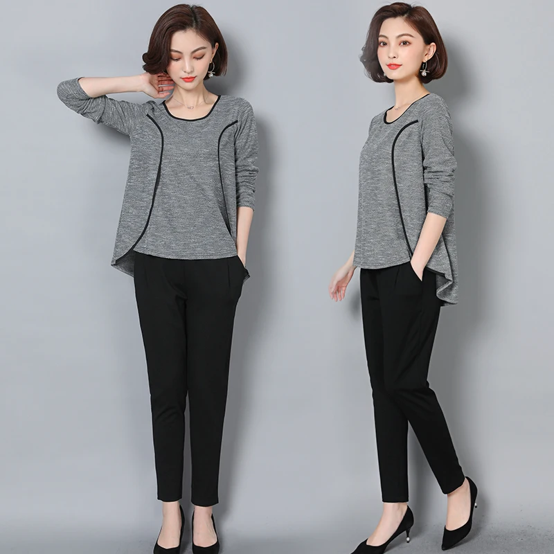 Kopen 2018 Herfst Lange Mouwen Tops + Broek 2 stuk Set Vrouwen Casual Losse Tweedelige Set Office Suit Set Womens trainingspak Plus Size 5XL