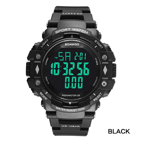 100 м водонепроницаемые мужские спортивные часы BOAMIGO брендовый шагомер светодиодный цифровые часы для плавания наручные часы reloj hombre - Цвет: black