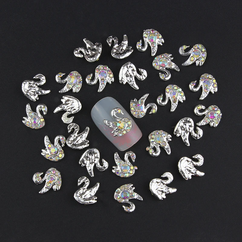 10 Pcs/Lot 3D Beauty Swan Design Stud Supplies Crystal AB Rhinestones For Manicure DIY Charms Nail Art Decorations TN925|ab rhinestones|crystal
