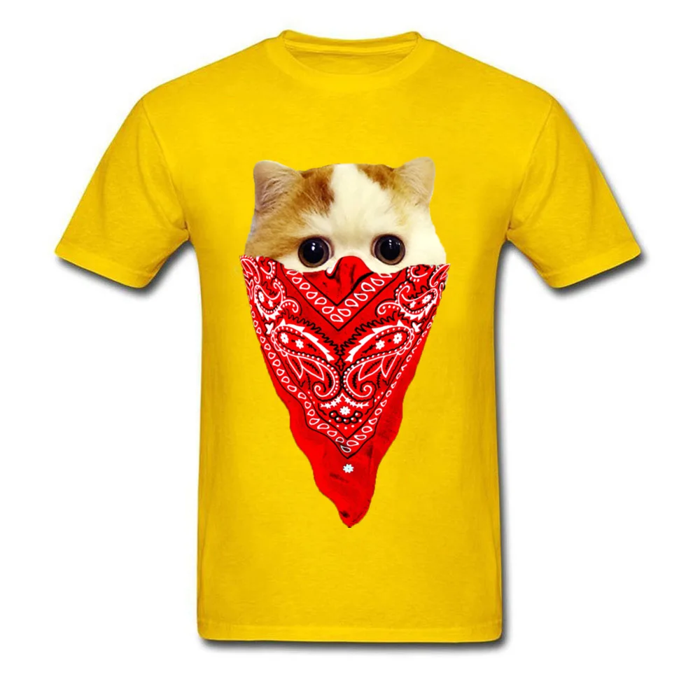 Cutest Gangster Cat Slim Fit Printed On T-Shirt Round Neck Cotton Fabric Short Sleeve Tops T Shirt for Men T Shirts Summer Fall Cutest Gangster Cat yellow
