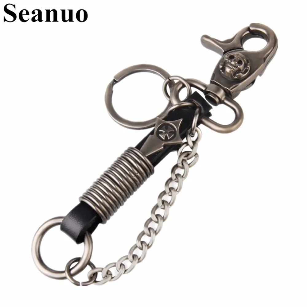 

Seanuo Heavy Stainless Steel Link Car Chain Key Chain Keychains For Cool Men Women Punk Genuine Leather Door Key Ring Key Holder