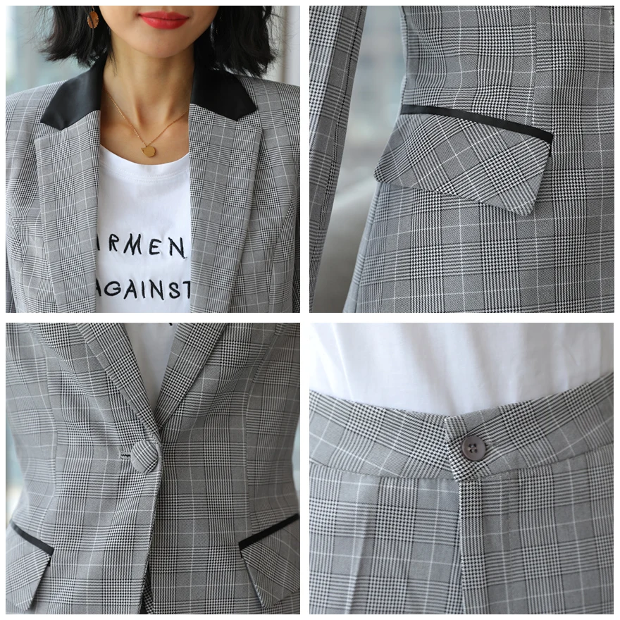 Large Size XXXXXL pants suits elegant woman Plaid 2 piece Set Formal Ladies Business Work Wear Jacket with Trousers Sets