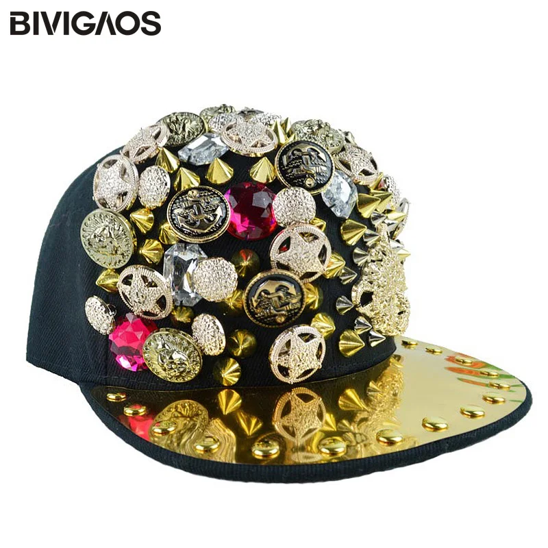 Новое поступление модные унисекс Snapbacks заклепка из горного хрусталя Кепка панк леопардовая голова хип-хоп шапки хип-хоп бейсболка s для мужчин и женщин