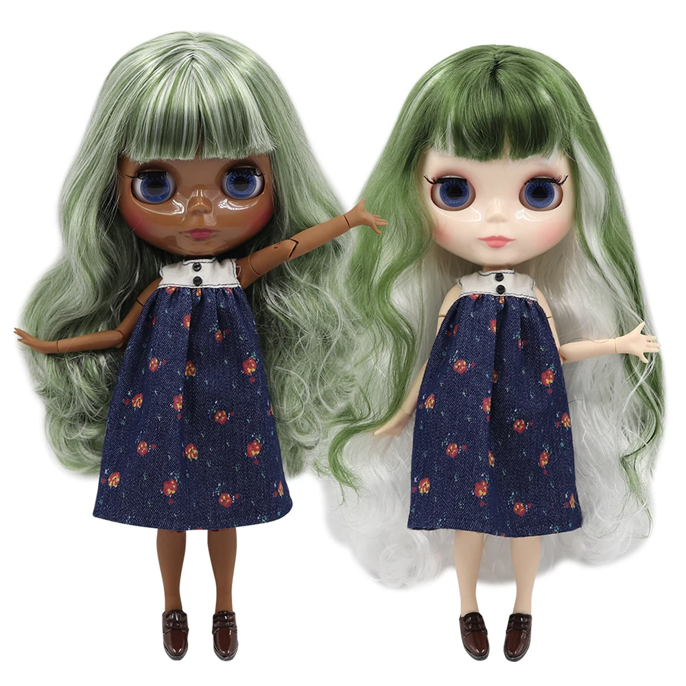 Blythe Nude Doll From Factory Jointed Body Deep Green Short Hair With Bang