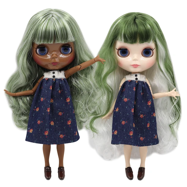 Tbl Neo Blythe Doll Green White Hair Jointed Body White Dark Skin
