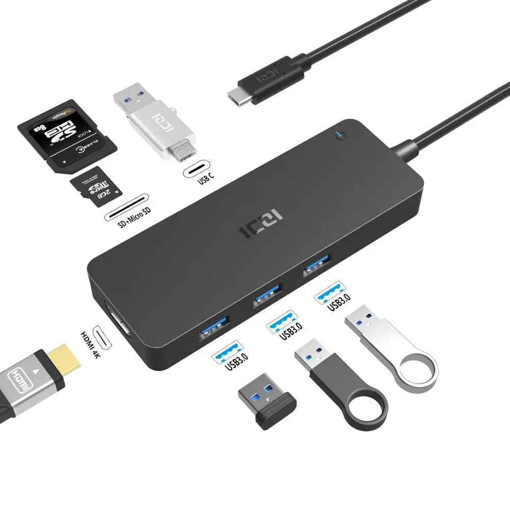 ICZI 7 в 1 USB C концентратор тип C до 4 к HDMI порт 3 USB порт SD Micro SD кардридер PD адаптер для ноутбука Macbook Pro