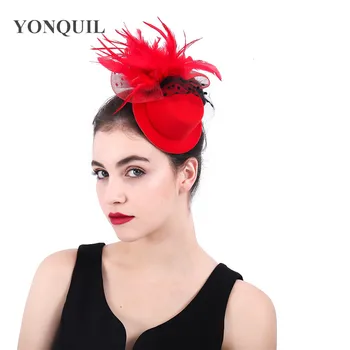 

Ladies elegant Party top hats hair clips Red Fascinator headbands flowers feathergirls show hair accessories married millinery