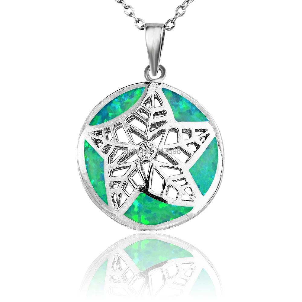 

Dormith 925 Sterling Starfish in Round Opal Pendant and Necklace Chain with Rhodium Plating jewelry